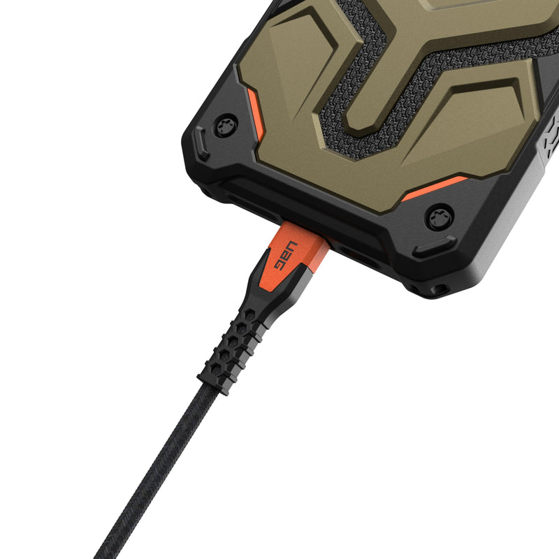 URBAN ARMOR GEAR UAG Rugged Kelvar Core USB-C to USB-C Cable 5ft/1.5m 60W Power Delivery PD Reinforced Fast Charging Cable for iPhone 17, MacBook, iPad Pro, Samsung Galaxy S26, Black/Orange