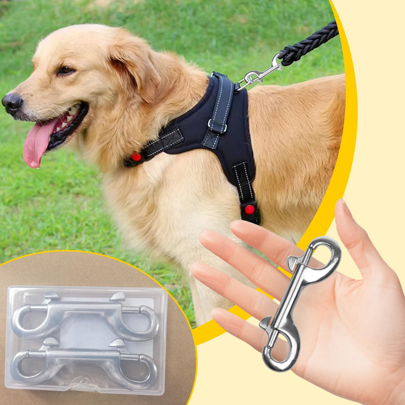 [Australia - AusPower] - Double Ended Bolt Snap Hook, 2-Pack 3-1/2 in 316 Stainless Steel Marine Grade Double End Trigger Snaps Metal Clips for Dog Leash, Key Chain, Horse Tack, Pet Feed Buckets, Diving 
