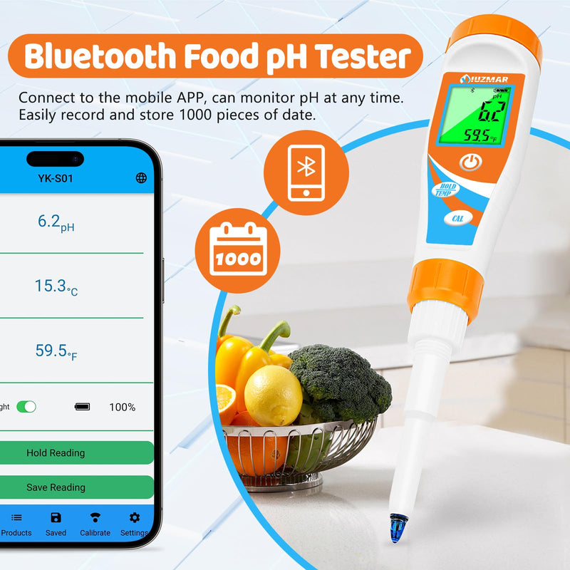 UIUZMAR Smart pH Meter for Food pH Test Kit for Sourdough and Bread Dough Professional Spear Sensor Food Tester Digital pH Meter for Sausages Meat Cheese Sushi Rice and Other Solid Semi-Solid Blue