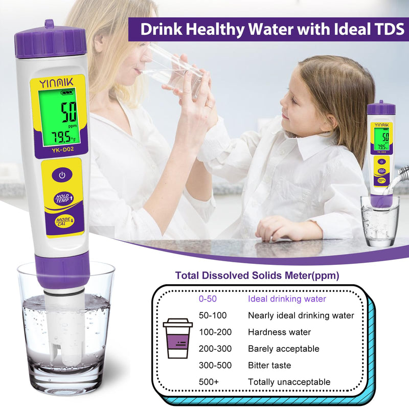 [Australia - AusPower] - Hydrogen Water Tester, ORP Meter, TDS pH Meter for Drinking Water, YINMIK 6 in 1 pH TDS H2 EC ORP Temp Water Quality Meter, Digital pH PPM EC Monitor 