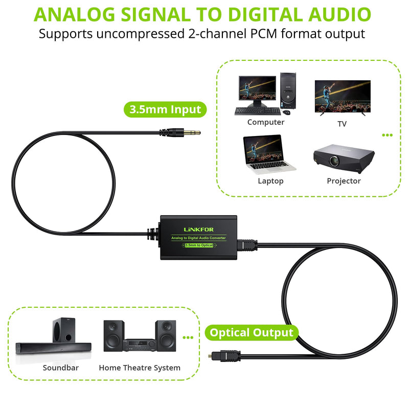 [Australia - AusPower] - LiNKFOR 3.5mm to SPDIF Converter Analog to Digital Audio Adapter for Enhanced Sound Toslink Optical Output 3.5mm to Optical with Optical Cable for TVs, Gaming Consoles, Computers, and projectors etc 
