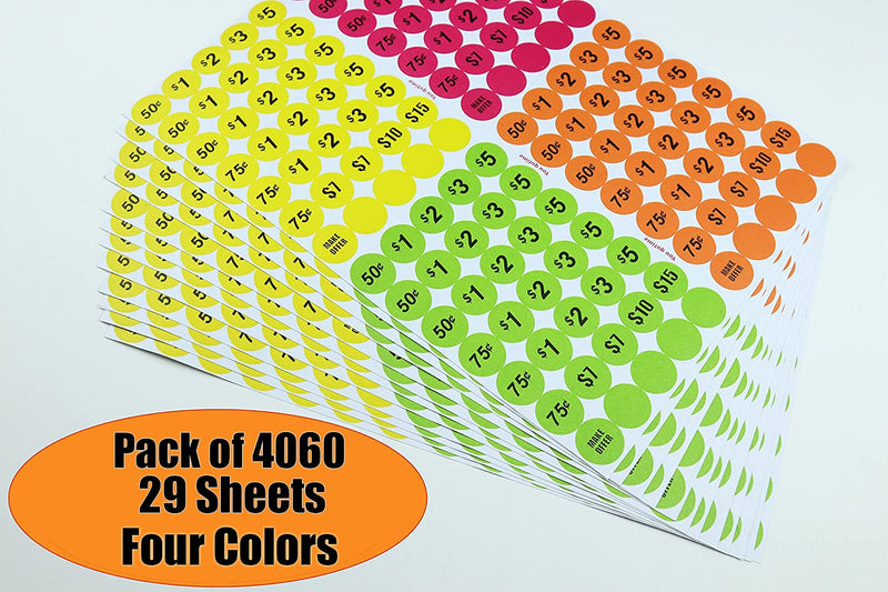 Garage Sale Price Stickers Pack of 4060 3/4" Round Bright Colors Label Stickers (with Price) - NewNest Australia