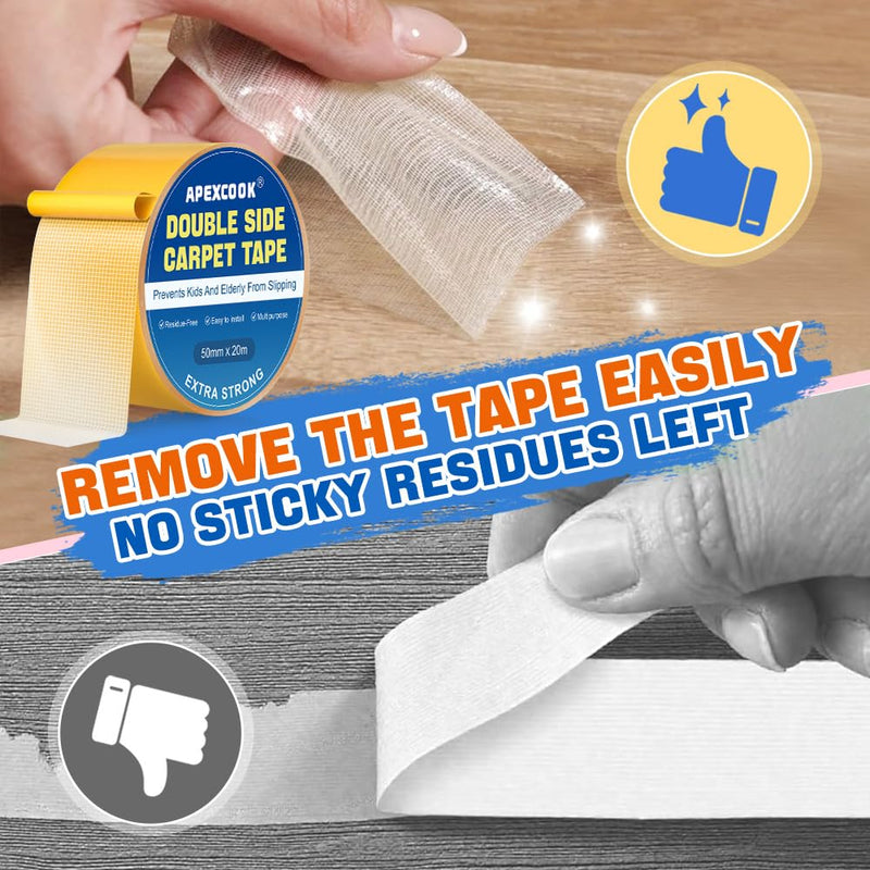 Removable No Residue Carpet Tape, Waterproof Cloth Base Double Sided Tape, Strong Grip Tape for Area Rugs, Anti-Slip Tape for Wedding/Exhibition/Hotel ﻿ (5CM*20M) 1 roll