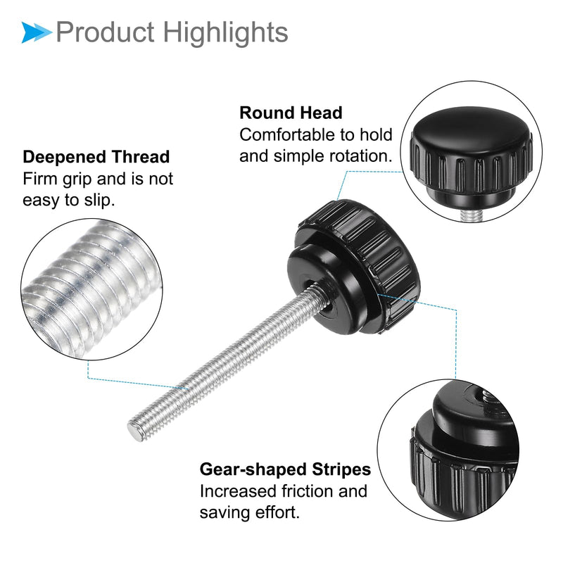 [Australia - AusPower] - Thumb Screw Knurled Knobs, M6 x 50mm Male Thread, Black Round Head Clamping Screw Threaded Stud Hand Knobs Grip, (Applications: for Machinery Lathes), 20-Pieces 