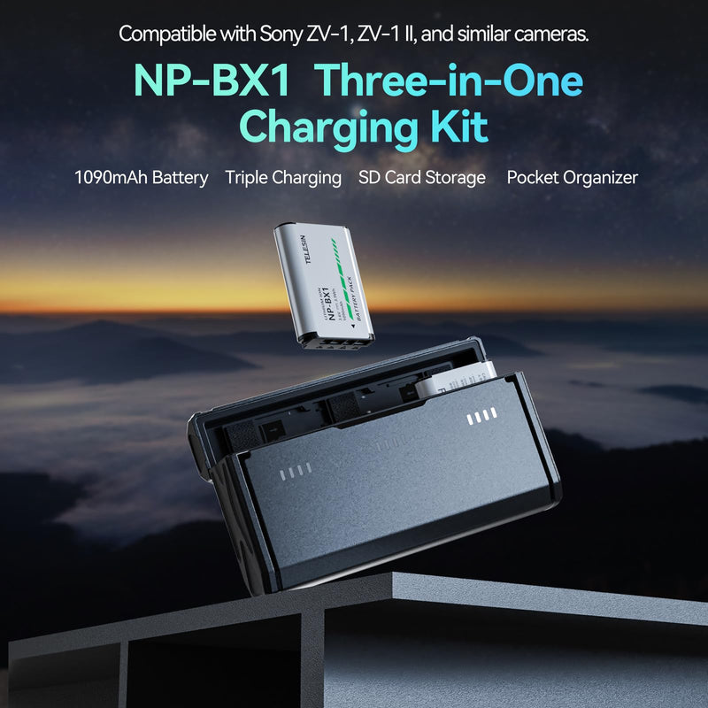 [Australia - AusPower] - TELESIN 2 Pack NP-BX1 Battery and 3-Channel Battery Charger for Sony NP-BX1/M8, ZV-1, ZV-1 II, Cyber-Shot DSC-HX80, HX90V, HX95, HX99, RX1, RX1R II, RX100 (II/III/IV/V/VA/VI/VII), FDR-X3000, HDR-AS50 