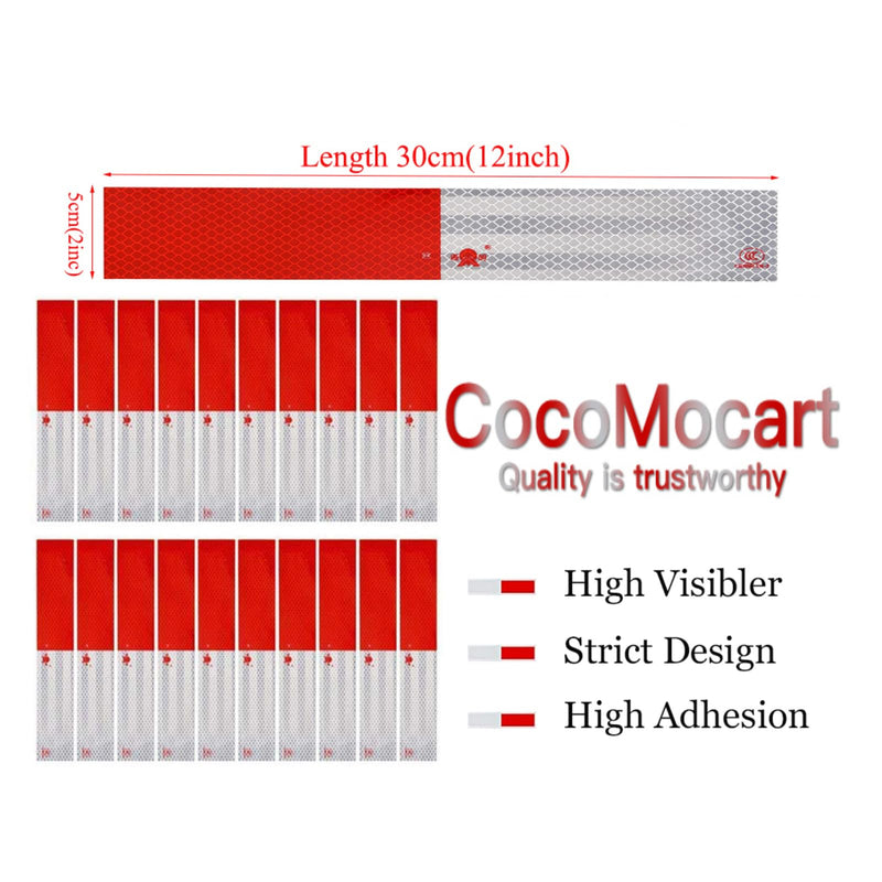 Reflective Tape, 2" × 12" × 20 Pack Reflective Tape Outdoor Waterproof for Trailers, Red/White Self-Adhesive Safety Trailer Reflector for RVs, Cars, Trucks, Trailers, Boats, Road Signs(Red/White)