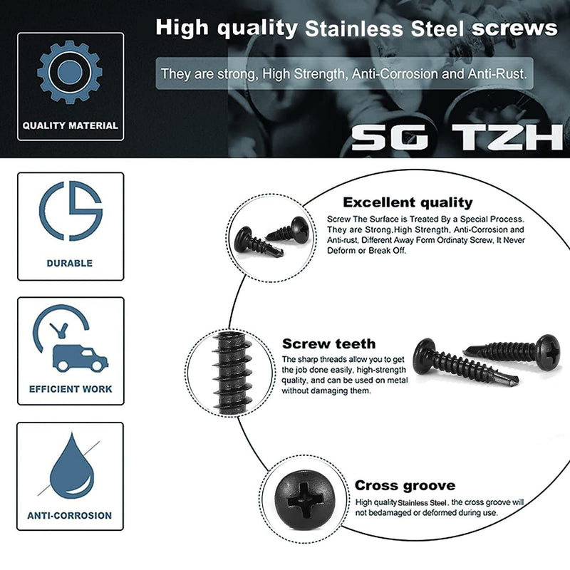 [Australia - AusPower] - #8 x 1/2" Sheet Metal Screws 100Pcs 410 Stainless Steel Pan Head Tek Screws Fast Self Tapping Screws Black Oxide by SG TZH #8 x 1/2" 