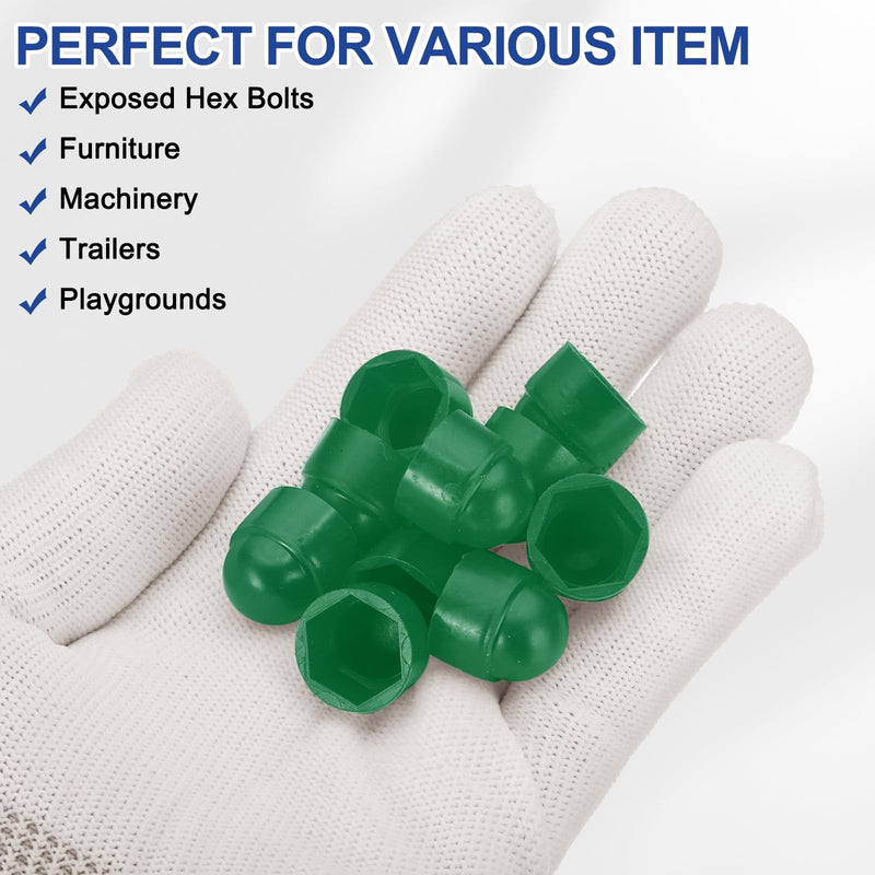 [Australia - AusPower] - PATIKIL 100 Pcs Hex Nut Cover, M8x13x15mm Nylon Screws Bolt Covers Caps Dome Acorn Hex Head Bolt Protection Cap for Screws Nut, Green 