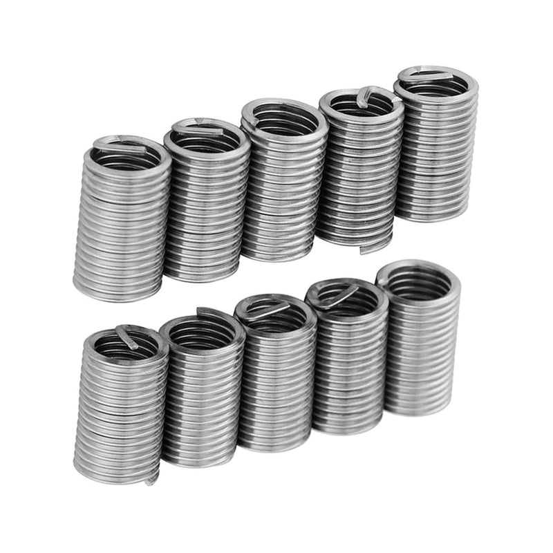 M8 x 1.25 x 3D Threaded Inserts, 10 Pieces Stainless Steel Helicoil Wire Thread Screw Inserts Repair Tool Set, for Automotive, Steam Turbines, Metal Plastic Processing Industry