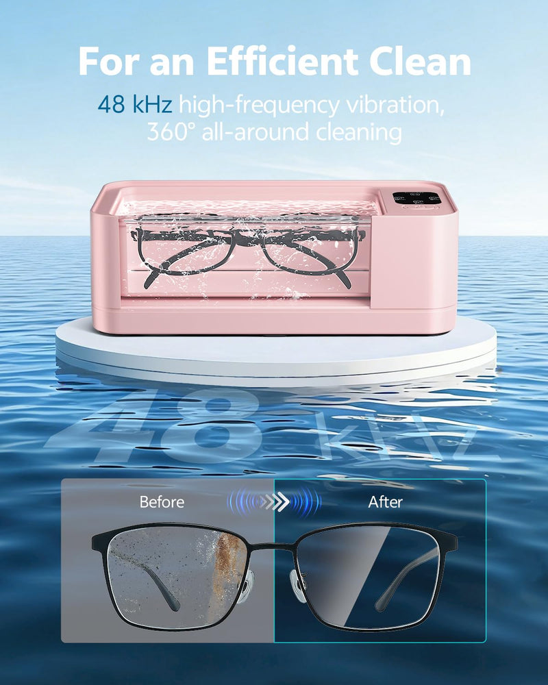 GENSROCK Ultrasonic Jewelry Cleaner, 48kHz Professional Silver Jewelry Cleaner & Diamond Ring Cleaner, 3 Modes, Scratch-Free 360ML Tank, Quiet Sonic Cleaner for Gold, Earrings, Glasses(Pink) Pink
