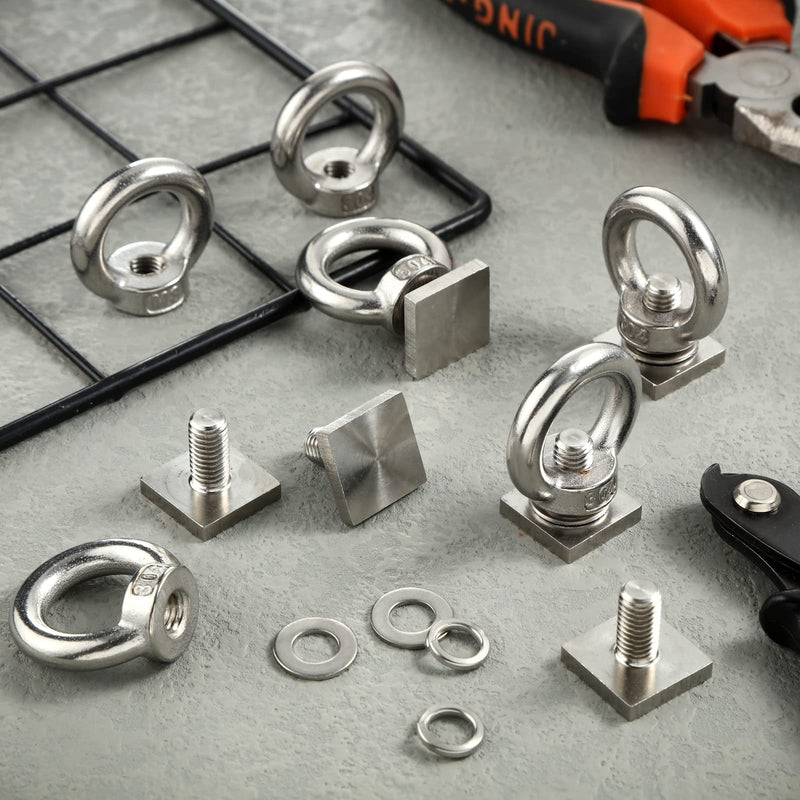 [Australia - AusPower] - 6 Sets M8 T Track Bolts, Eye Bolts with Nuts, 304 Stainless Steel Roof Rack T Bolts, Nuts and Lifting Eye Bolts, T Slot Bolts Anchoring Kit for Ropes Anchoring Tie Down Straps 