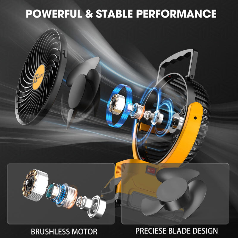 [Australia - AusPower] - Cordless Jobsite Fan Fit For DeWALT 18V 20V Max 60V Flex Battery Brushless Motor With USB A+C Fast Charging For Camping Workshop and Construction Site(Battery not included) 