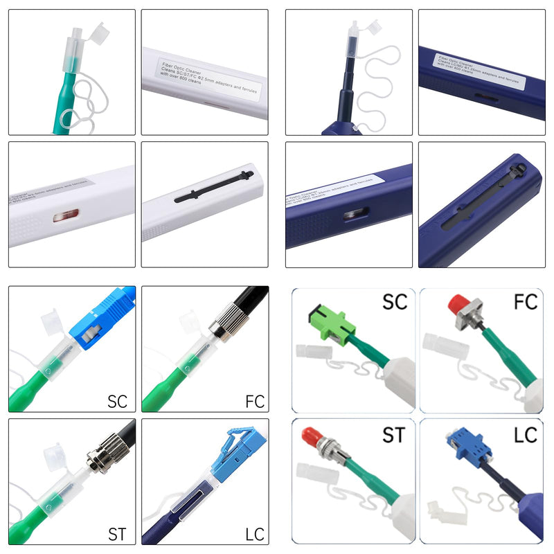 [Australia - AusPower] - Fiber Optic Cable Troubleshoot Kit - Visual Fault Locator & 2pcs Fiber Cleaners Pens & 1pc FC to LC Adapter & 1pc LC, SC, ST, FC Coupler & 3 Short Patch Cords (Mode Number: VFL-50) 