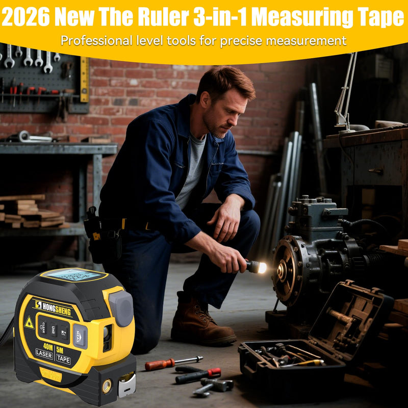 The Ruler 3-in-1 Measuring Tape, Tools Tape Measure, 3-in-1 Rangefinder with Led Display, 3 in 1 Digital Tape Measure with Cross Line, AutoLock, Measure Area, Volume, Pythagorean, Best Gift for Man Yellow 1Pc