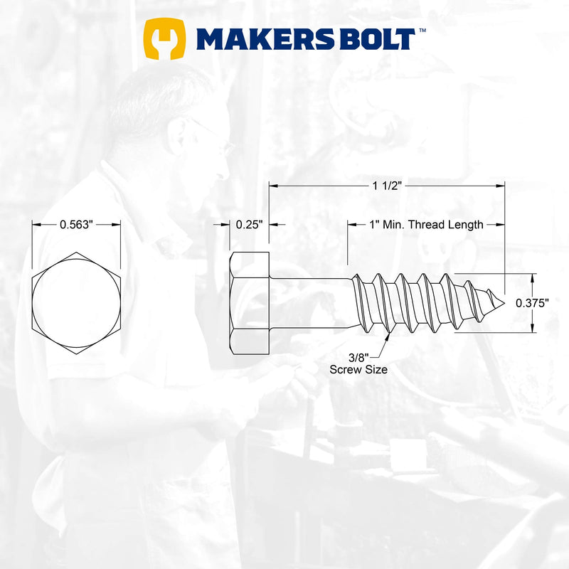 [Australia - AusPower] - 3/8" x 1-1/2" Stainless Steel Hex Lag Bolts (10 pcs) Black Oxidized in USA by Makers Bolt 3/8 x 1-1/2 (10 pcs) 