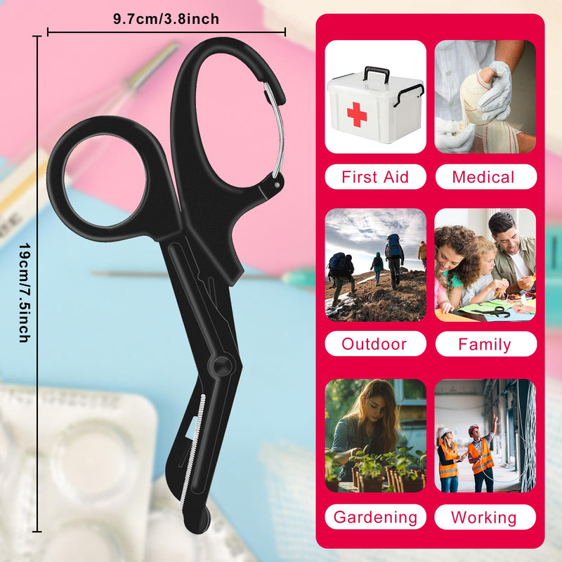 [Australia - AusPower] - 2 Pack Medical Trauma Shears Nurses Shears Medical Scissors 7.5" Stainless Steel Bandage Scissors with Carabiner Fluoride Coated Premium Blades Patented Scissor for Nurses Doctor Black and Pink 