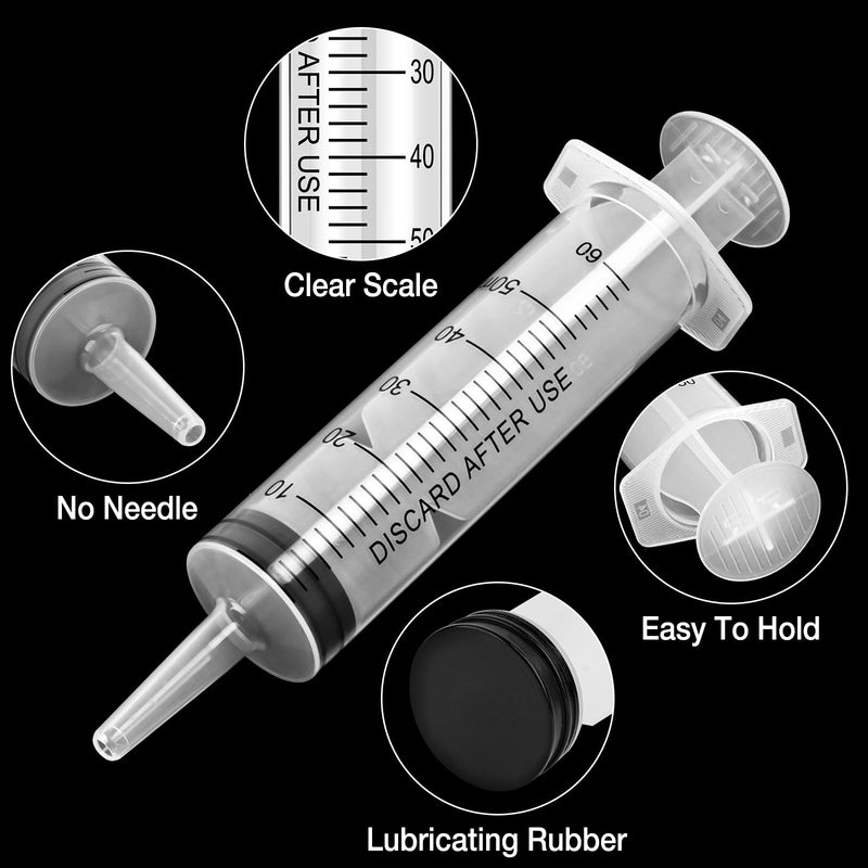 [Australia - AusPower] - Pack of 6 60 ml Syringe Large Syringes for Science Laboratories Without Needle for Refilling and Measuring Oil Adhesive Applicator of Liquids Feeding Pets Scientific Laboratories 