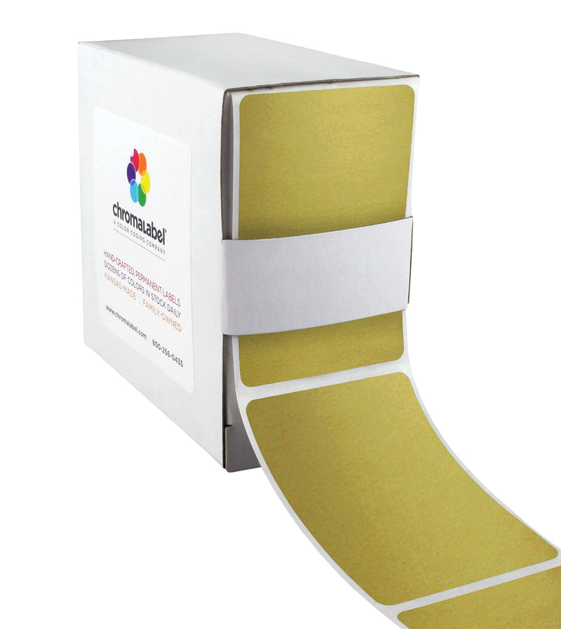 ChromaLabel 2 x 3 inch Permanent Color Code Rectangle Labels, 100 Stickers per Dispenser Box, Gold 2" x 3" Metallic Gold