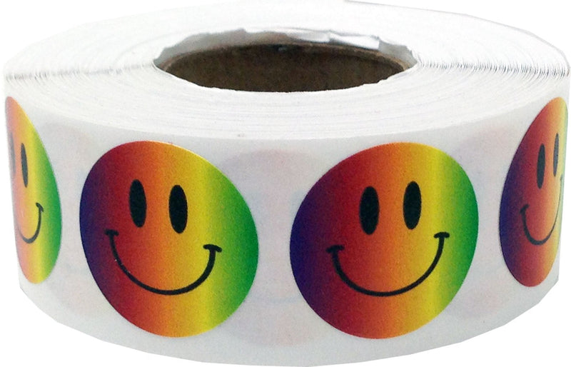 Happy Face Stickers – Rainbow Face Labels, 0.75 Inch Round Adhesive Stickers, 500 Total 3/4" Labels on a Roll for Teachers, Rewards, Decorations, Charts, and Motivation – Made in the USA
