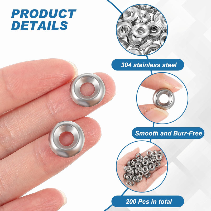 [Australia - AusPower] - 200 Qty #10 Countersunk Finish Washers Stainless Finishing Washers 304 Stainless Steel Washers Finishing Cup, Silver 200 