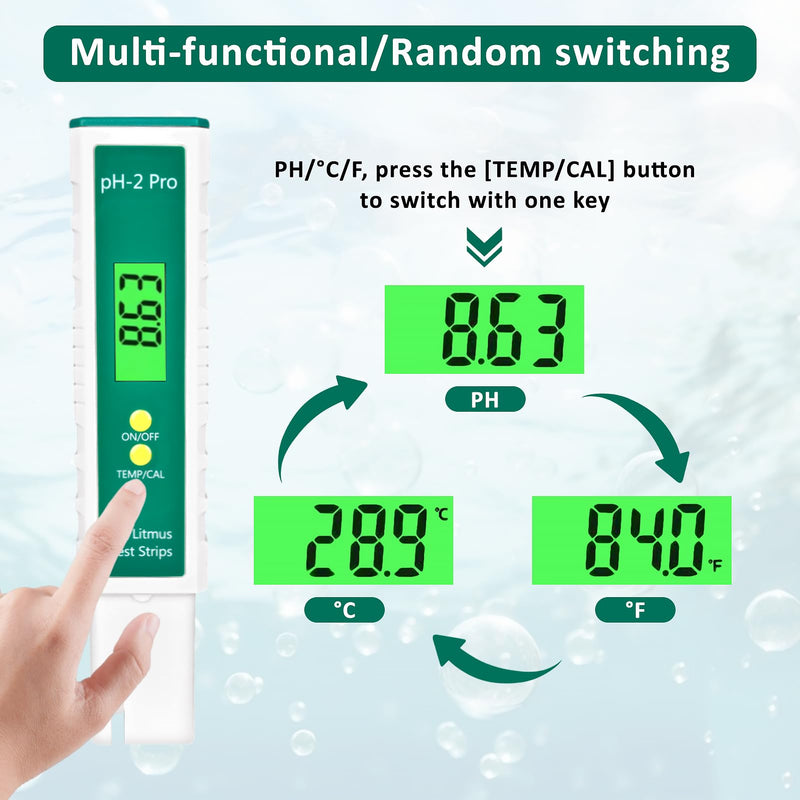 [Australia - AusPower] - Homcoice pH Meter Digital PH/Litmus Test Strip, Temperature Multifunction Tester, 0.01 High Precision Water Quality Tester with ATC Function pH Tester 