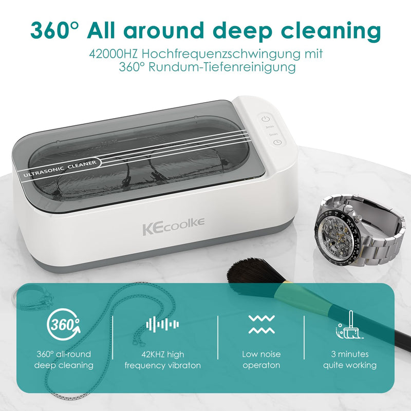 [Australia - AusPower] - KECOOLKE Ultrasonic Jewelry Cleaner, 400ml Sonic Cleaner with Digital Timer for Eyeglasses, Rings, Coins, Silver, Denture Ultrasonic Cleaner Solution for Gifts 
