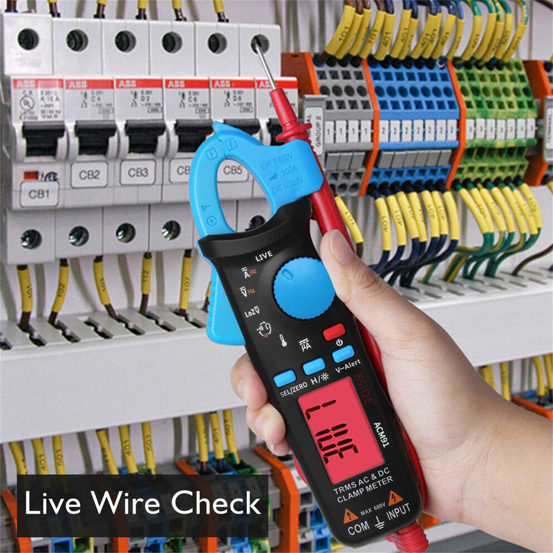 [Australia - AusPower] - BSIDE DC Amp Clamp Meter 1mA Current True RMS Auto-Ranging 6000 Counts Digital Ammeter Hz Temperature Capacitance Live Check V-Alert Low Impedance Voltage Tester with Back Clip Blue 