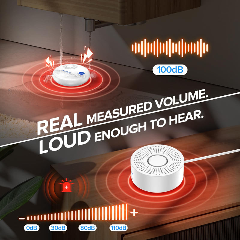 Nuleto WiFi Water Leak Detector 1s,Water Detectors & Alarms,Water Leak Sensor with SMS,Phone Call,APP Push,492ft for Home,Basement,Kitchen,5 Pack,2.4G WiFi Only 1 gateway + 5 sensor