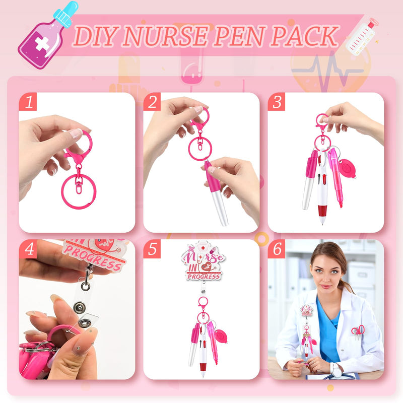 [Australia - AusPower] - 10 Pack Nurse Tools Set, Pink Nurse Accessories for Work with 1 Trauma Bandage Shear, 2 LED Pen Lights, 3 Pens(Marker, Ballpoint, Highlighter), 1 Flashlight, 1 Badge, 1 Keychain and Packaging Bag 