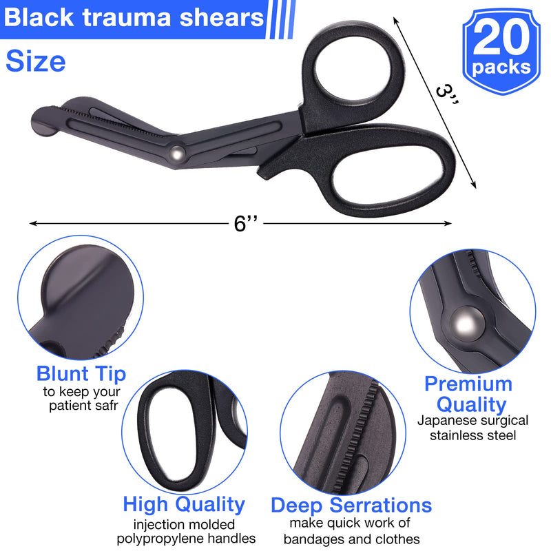 [Australia - AusPower] - 20 Pack Medical Scissors Badge Scissors for Nurses Stainless Steel Blades Emergency Bandage Shears 6 Inch Nurse Accessories for Nurses Doctor Supplies, Black 