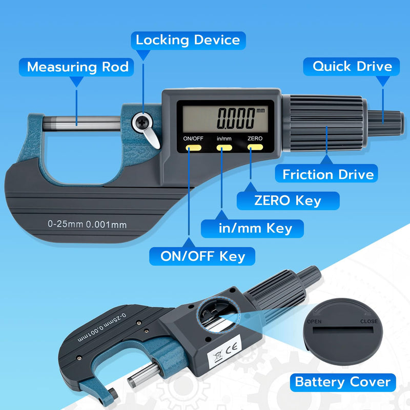 [Australia - AusPower] - Mcbazel Micrometer LCD Digital Outside Micrometer 0-25 mm, 0.001 mm Resolution 