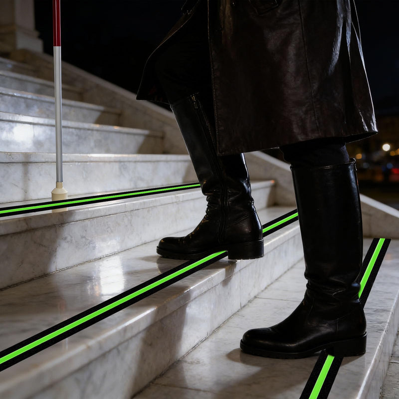 Glow in Dark Anti Slip Tape, 2" x50FT Heavy Duty Waterproof Safety Grip Tape for Stairs, Pool, Bathroom - Black & Glow Stripe Indoor/Outdoor Multi-Purpose Traction Tape 2 Inch x 50 Feet