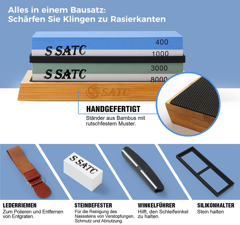 [Australia - AusPower] - S SATC Professional Whetstone 8-in-1 Whetstone for Knives Durable Sharpening Stone Grit 400 1000 3000 8000 Whetstone Sharpening Stone Knife Sharpening Stone Set 