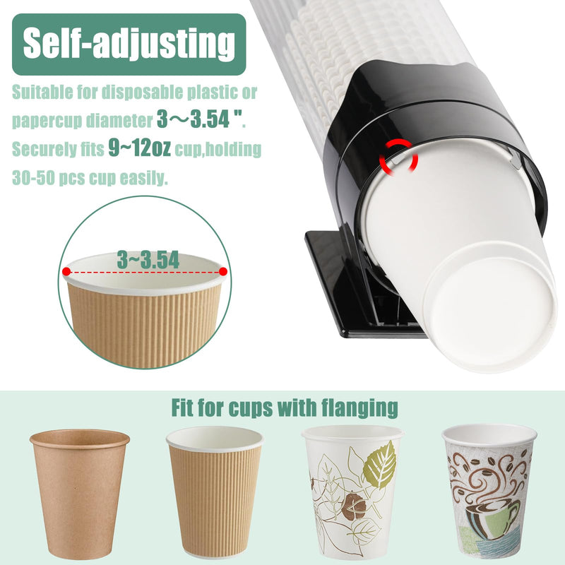 MYITYARD Large Cup Dispenser, Wall Mount Water Cooler Cup Dispenser Fits 9oz - 12oz Disposable Paper and Plastic Cups, Pull Type Cup Holder for Home Office Hospital Gym, Magnetic Mounting, Black Black - Large