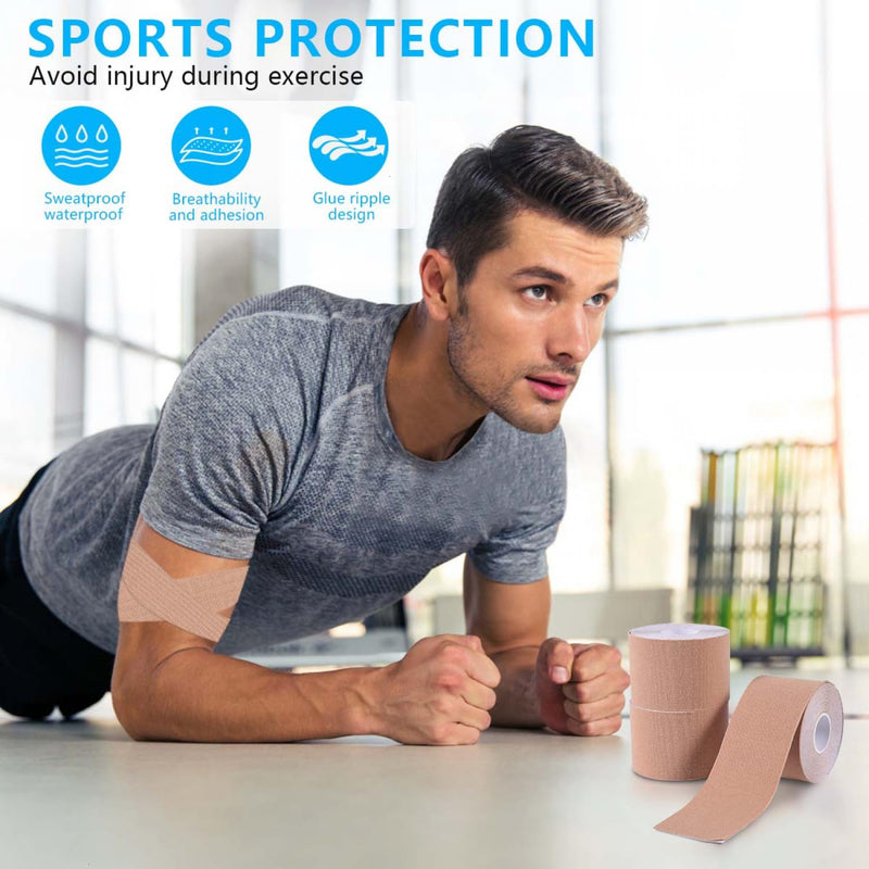 SenseYo 2 Pack Kinesiology Tape, Athletic Tape Supports Protects Muscles, Knees, Shoulders & Plantar Fasciitis, Waterproof & Hypoallergenic Kinesiology Tape (Skin Color) Skin Color (2pcs)