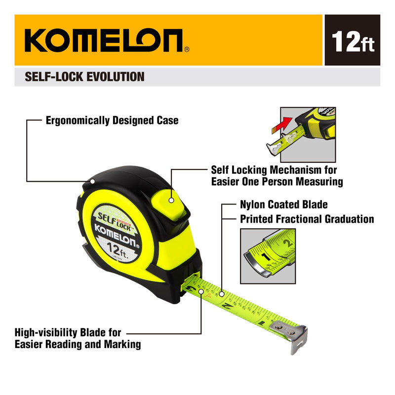 [Australia - AusPower] - Komelon 12' Self Lock Hi-Vis Speedmark Tape Measure 3.7 m 