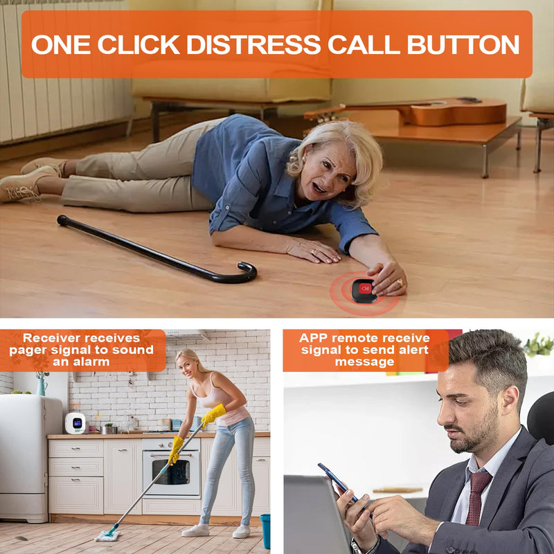 [Australia - AusPower] - WiFi Caregiver Pager with No Monthly Fee - Smart Call System with LED Display & App Alerts, 2 SOS Panic Buttons & 1 Receiver, Emergency Alert for Elderly Home Care (2.4GHz WiFi Only) 2 black calls+1 receiver 