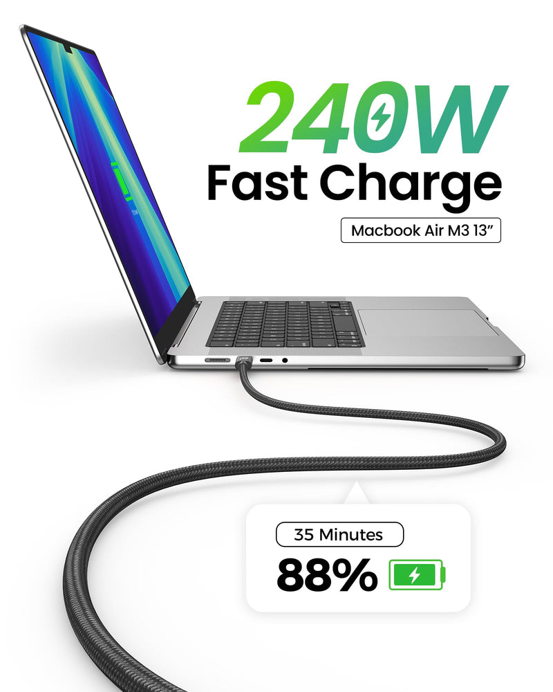Fitee Thunderbolt 5 Cable 10FT Compatible, 80Gbps USB C Data Transfer Cable, 240W Charging, 120Gbps Video Bandwidth, 16K/Dual 8K, Braided USB C Video Cables for Monitor, MacBook Pro, Mac mini, PSSD