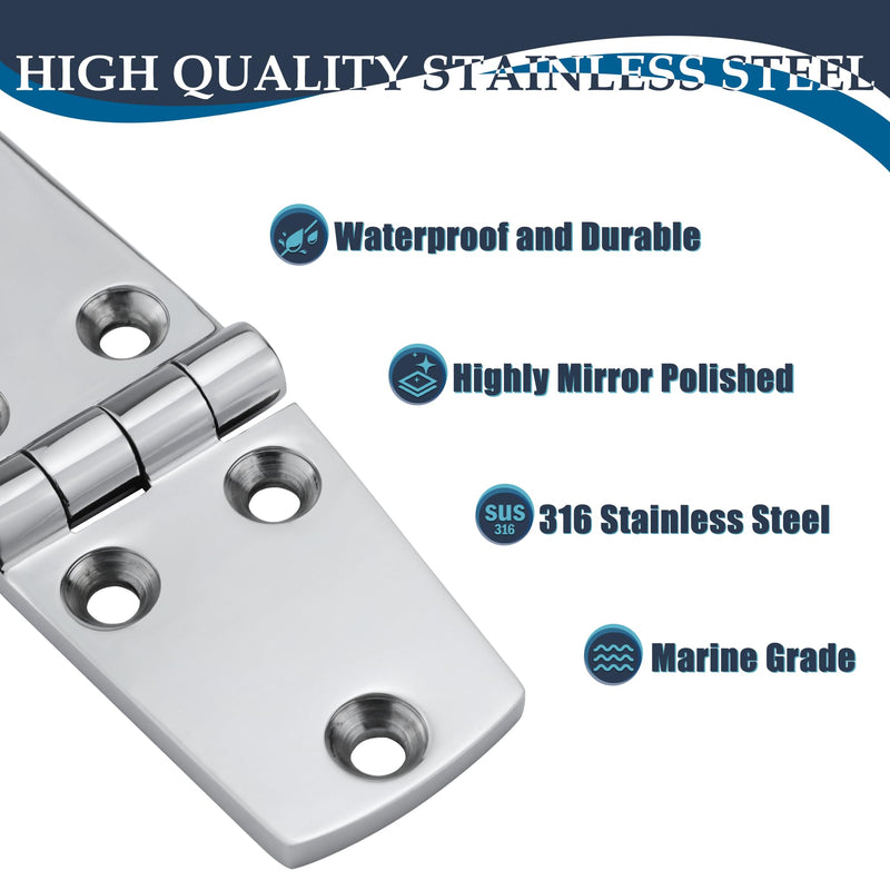 SHENGHUISS Boat Hinge 316 Stainless Steel Hinges, Marine Grade Boat Hatch Hinge Heavy Dudy Boat Door Hinges 4 Inch 2 Pack with Screws for Boats/Doors/Windows/RVs etc 4 inch x 1.5 inch 2 Pack