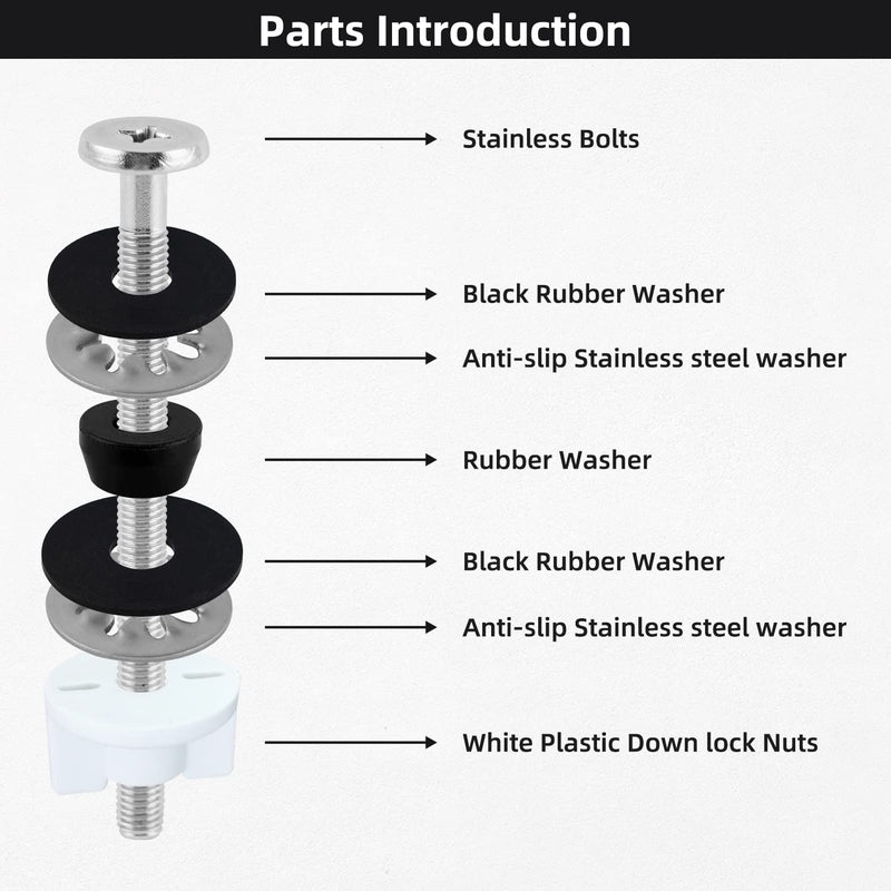 Universal Toilet Seat Bolts Kit, 4PCS/2SETS 3 Inches Toilet Seat Screws | Compatible with Kohler/American Standard/TOTO/Glacier Bay, Stainless Steel Toilet Seat Screws Replacement, Easy to Install 2 Stainless Steel Bolts of 3"