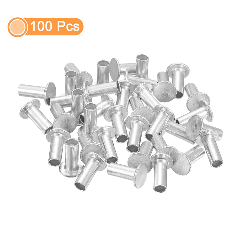 [Australia - AusPower] - uxcell 100Pcs Semi Tubular Rivets, 5mm x 10mm Aluminum Round Flat Head Semi-Tubular Rivet Metal Stud Rivet for Industry Household Repairing Fastening, Silver 100 
