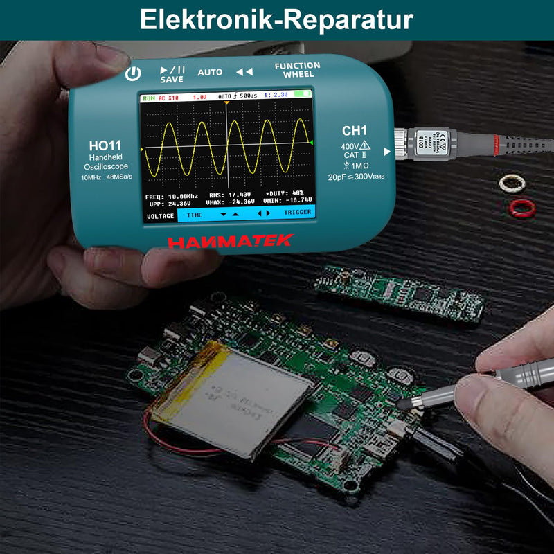 HANMATEK HO11 Handheld Digital Oscilloscope | 10 MHz bandwidth, 48 MSa/s sampling rate, 2.8 inch TFT display, USB rechargeable, practical trigger system for field work HO11 10MHz