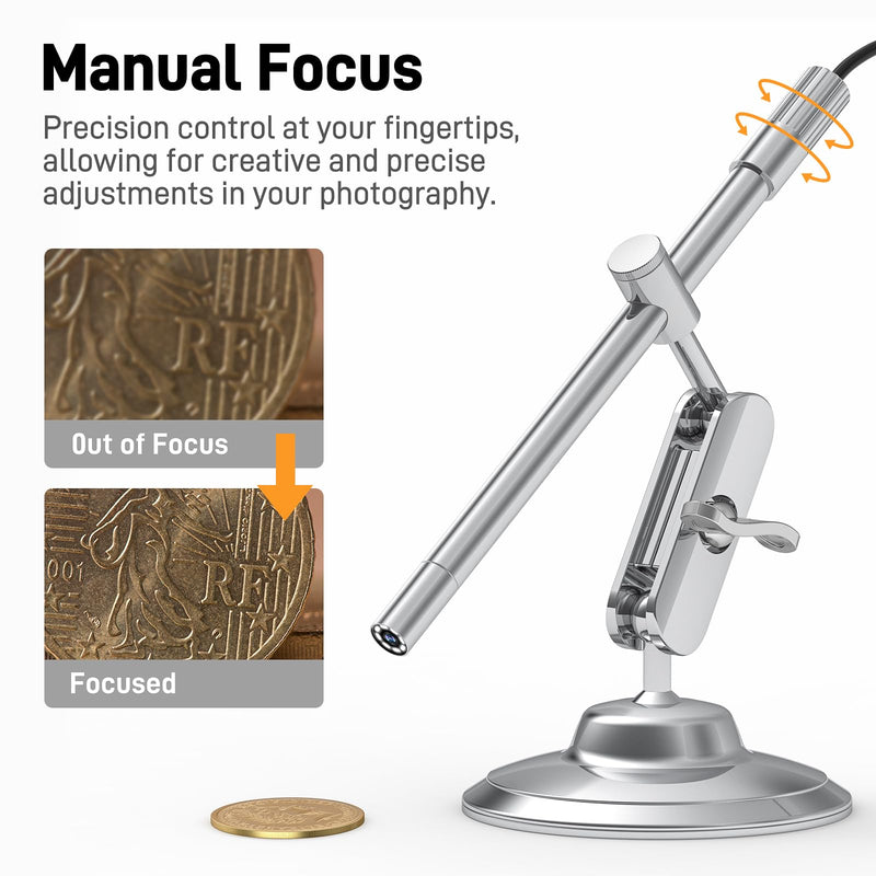 [Australia - AusPower] - Teslong USB-C Digital Microscope, 10X to 200X Magnification Portable Camera with 8 LED Lights, Handheld Rotating Metal Stand for Coin, Electronic, Compatible with iPhone 15+ and Android Devices 