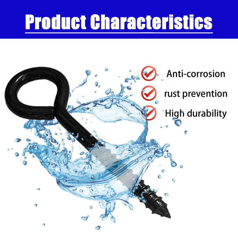 [Australia - AusPower] - 6'' Eye Hooks Screw, 4 Pcs Black Eye Hooks Heavy Duty 700LBS Breaking Strength Stainless Steel Self Tapping Eye Bolts for Hammock Swing Securing Cables Wire 