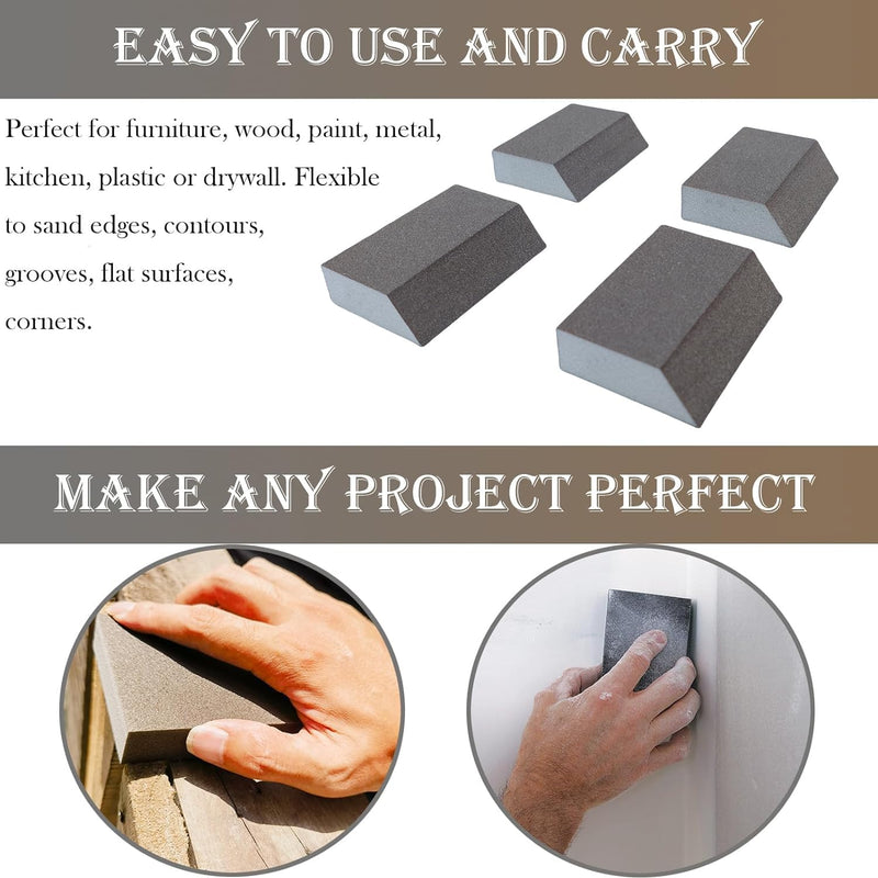 [Australia - AusPower] - 4 Pack 320 Grit Single Angle Sanding Sponge, Washable and Reusable Sanderpaper Hand Sanding Blocks for Wood Drywall Metal Home Sanding 