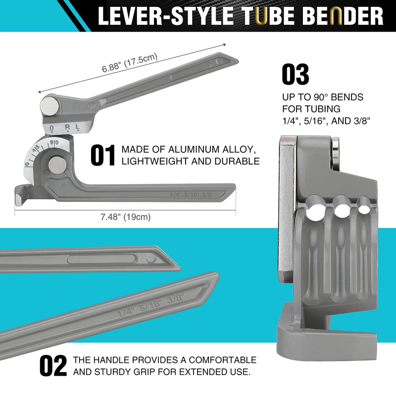 [Australia - AusPower] - DURATECH Tube Bender, Pipe Bender, 3-IN-1, 1/4", 5/16", 3/8", for Copper, Brass, Aluminum and Thin Steel Pipes Grey 
