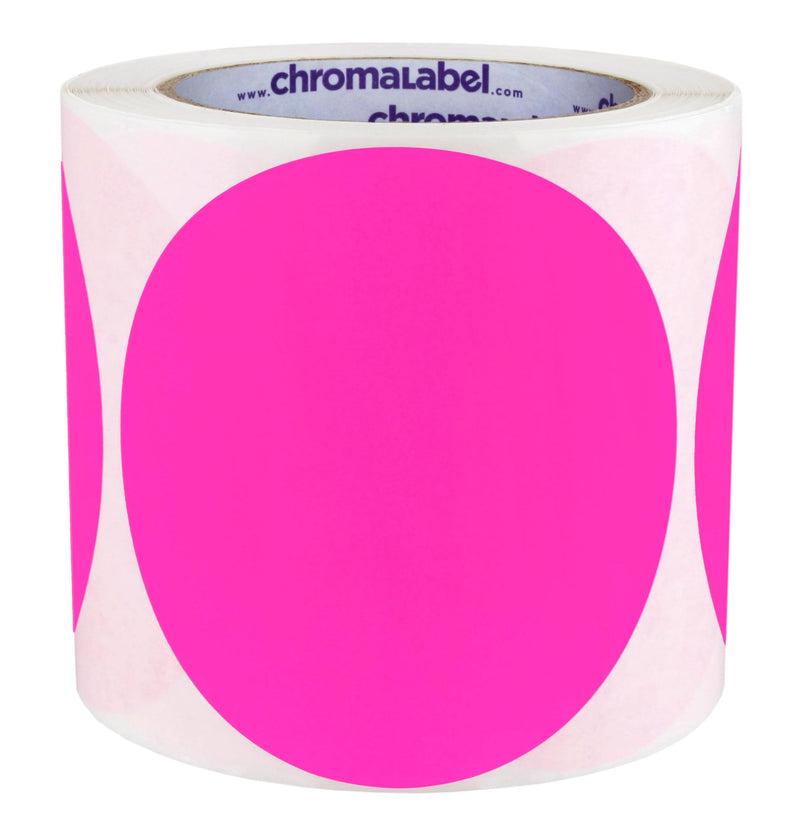 ChromaLabel 4 Inch Round Label Permanent Color Code Dot Stickers, Inventory Labels, 250 Labels per Roll, Fluorescent Pink 4"