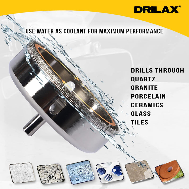 Drilax 3-1/8" Diamond Hole Saw for Tile, Porcelain, Ceramic, Glass, Marble & Granite | Precision Wet Drilling Core Bit | Perfect for Faucets, Pipes & Drain Holes | Professional Grade Tile Cutter 3-1/8 inch