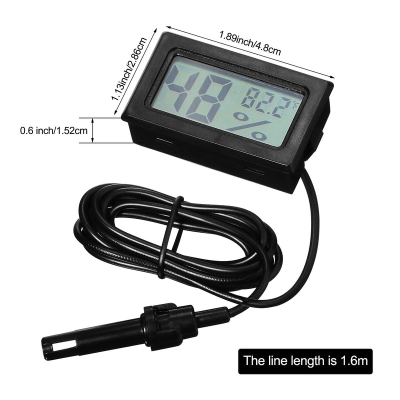 [Australia - AusPower] - Weewooday Mini Digital Temperature Humidity Meters Gauge with Probe Gauge LCD Fahrenheit Display Thermometer Hygrometer for Incubator Reptile Plant Greenhouse Chicken Coop Garden(Black, 12 Pieces) Black 