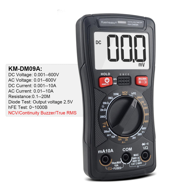 [Australia - AusPower] - Digital Multimeter Handheld Tester 2000 Counts with NCV Function Suitable for Home Industrial and Automotive Use Diode hFE Tester Smart Multimeter Electronic Service Tool KM-DM09 Series (KM-DM09A) KM-DM09A 